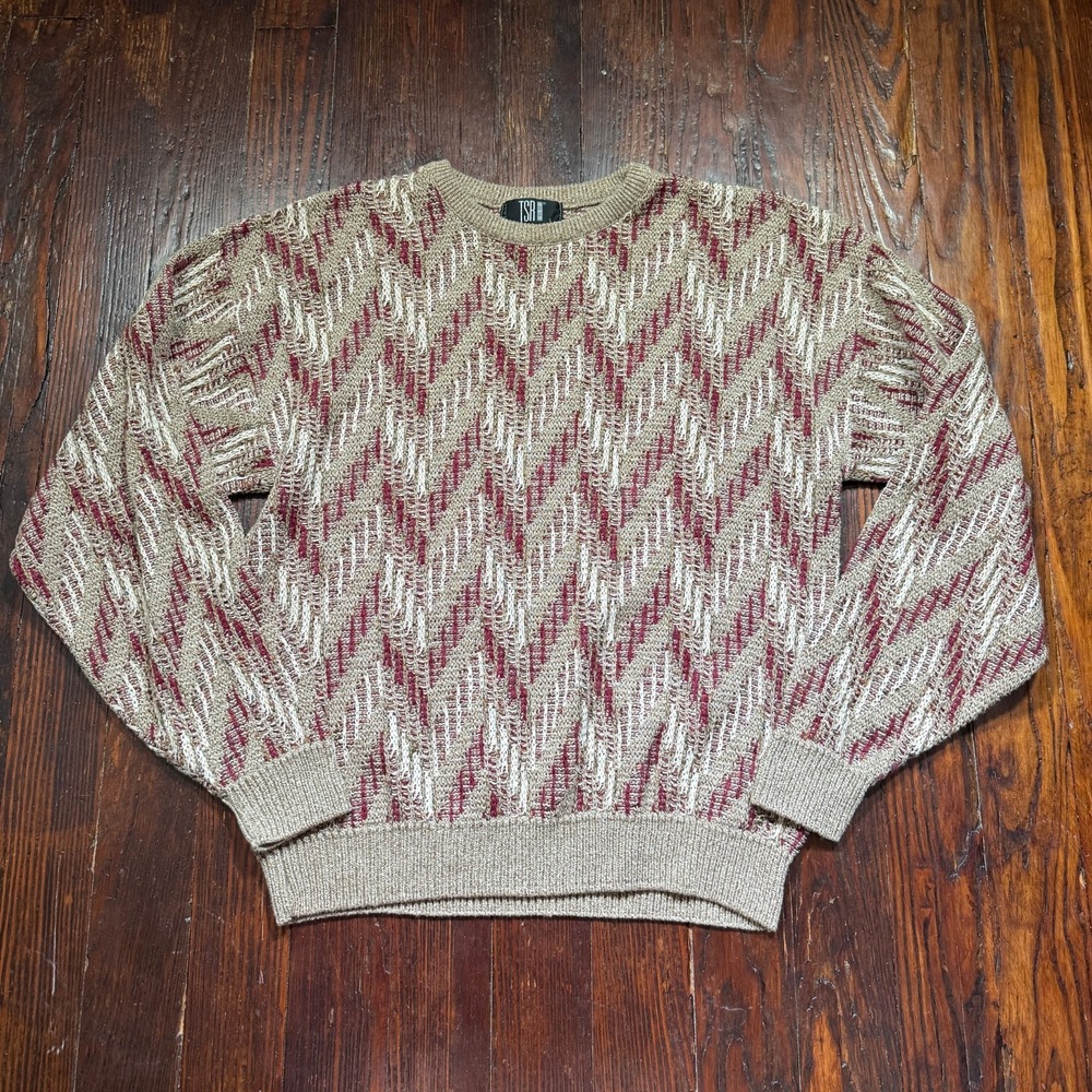 Vintage TSR Sweater Mens L Grandpa 3D Knit Texture Pullover 80s MADE IN‎ USA